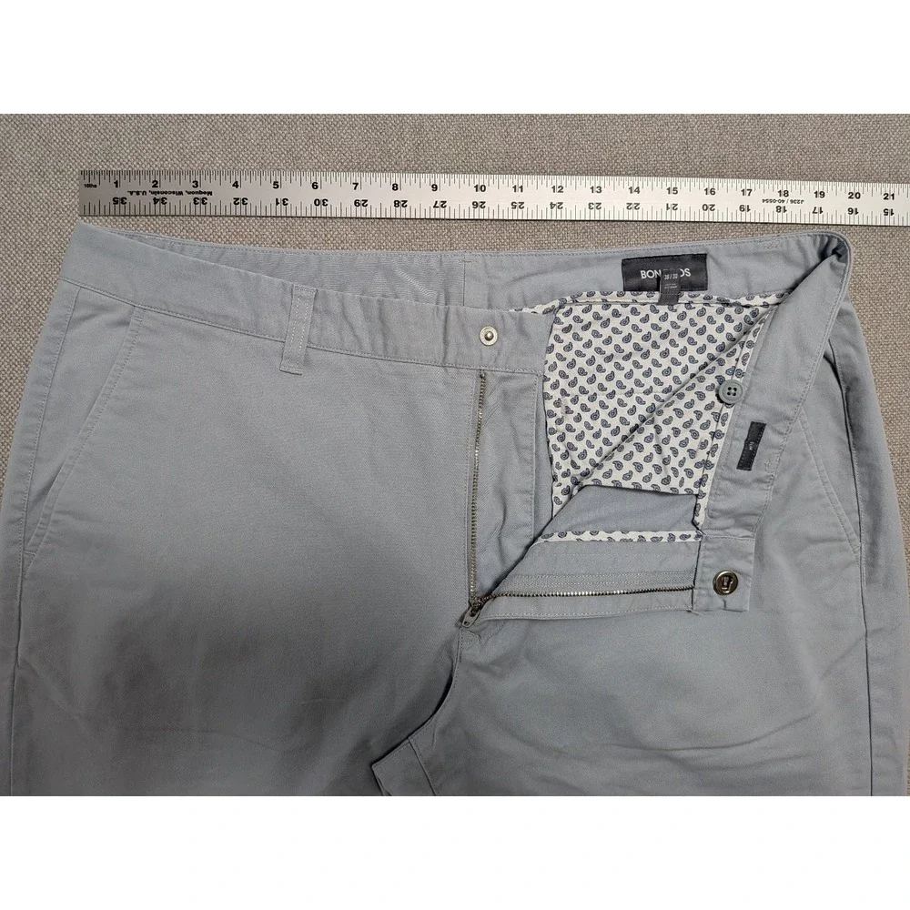 BONOBOS Pants Men's Light Gray 38x30 Slim Fit Cotton Blend Stretch Chinos Office